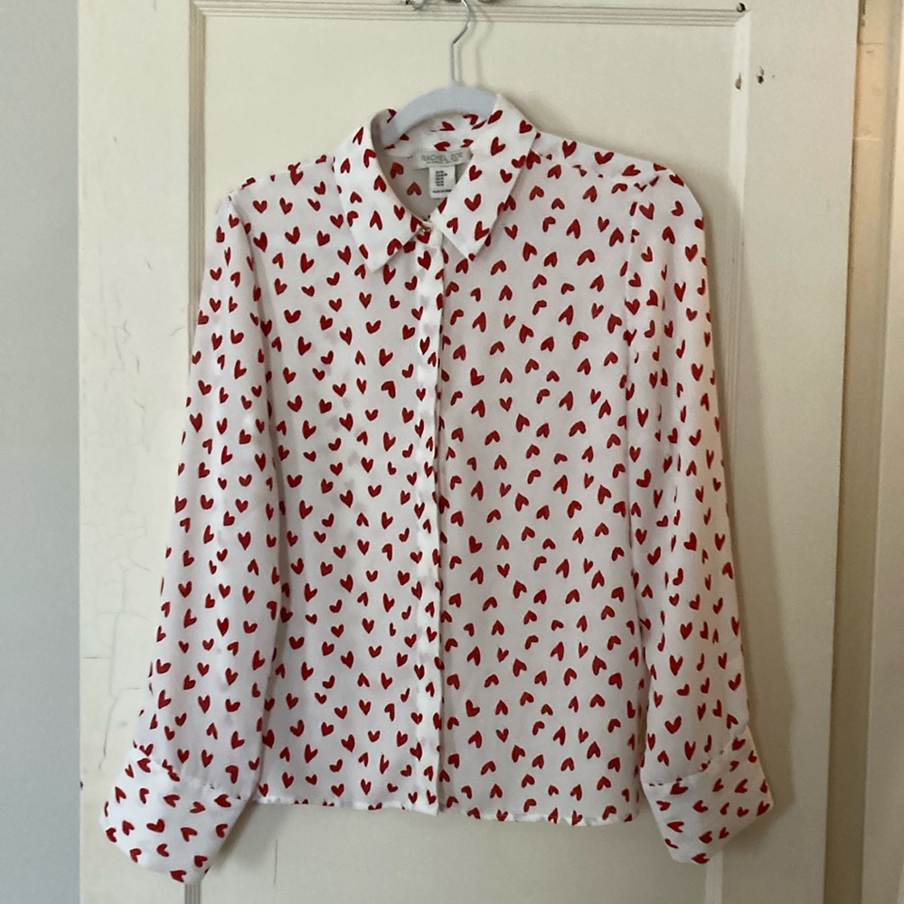 White Shirt with Red Heart Pattern